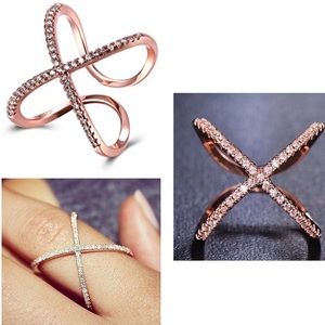 Rose Gold Simulated Diamond Paved Split X Infinity Ring Band